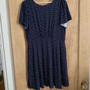 NWT Loft Navy polka dot dress, size 12